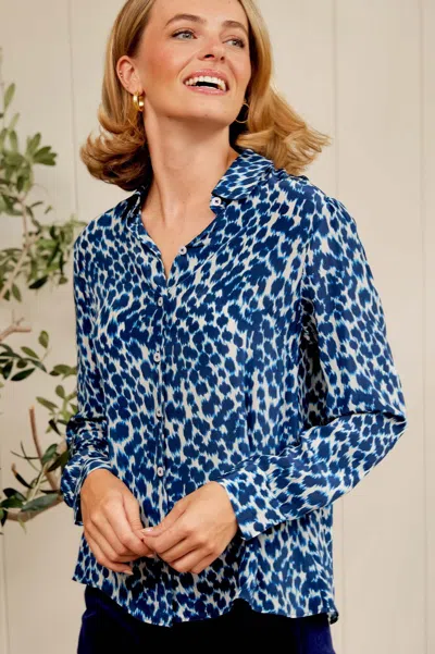 Aspiga Womens Milena Viscose Crepe Printed Viscose Shirt Animal Print Navy/cream | S/10 - (uk 10/us 6/eu 38 In Blue