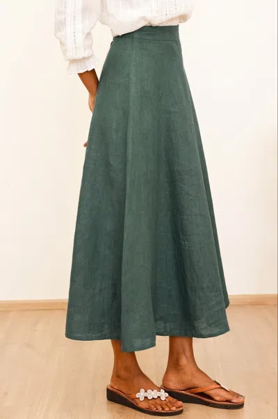 Aspiga Womens Sustainable A-line Linen Summer Skirt Teal In Green