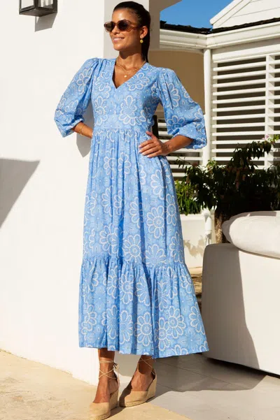 Aspiga Womens Sustainable Annie Maxi Organic Cotton Dress Floral Printed Summer Holiday Blue | Xs/8 - (uk 8