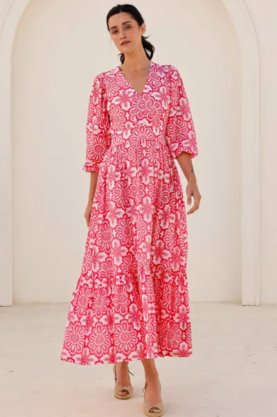 Aspiga Womens Sustainable Annie Maxi Organic Cotton Summer Wedding Guest Evening Dress Floral Printed White In Multi