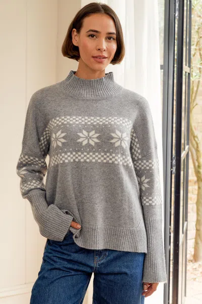 Aspiga Womens Sustainable Cashmere Blend Fairisle Funnel Neck Jumper Grey Cream | L/14 - (uk 14/us 10/eu 42 In Gray