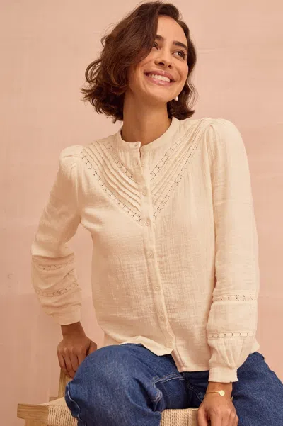 Aspiga Womens Sustainable Chevron Lace Organic Cotton Cheesecloth Shirt Ecru White In Neutral