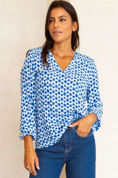 Aspiga Womens Sustainable Clea Blouse Viscose Printed Summer Blue White | Xxl/18 - (uk 18/us 14/eu 46)