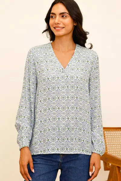 Aspiga Womens Sustainable Clea Viscose Blouse Pattern Green Purple | M/12 - (uk 12/us 8/eu 40) In Blue