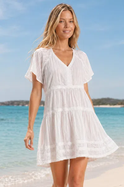 Aspiga Womens Sustainable Cotton Dobby Short Kaftan White Beach Cover Up