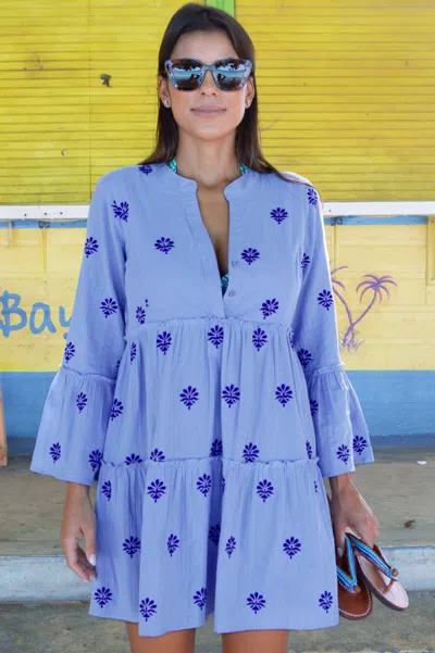 Aspiga Womens Sustainable Cristina Embroidered Kaftan Cotton Summer Holiday Embroidery Blue | S/10 - (uk 10 In Black