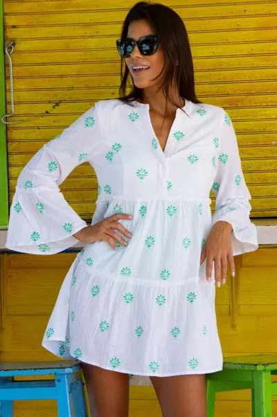 Aspiga Womens Sustainable Cristina Embroidered Kaftan Organic Cotton Blue Summer Holiday Embroidery White G In Green