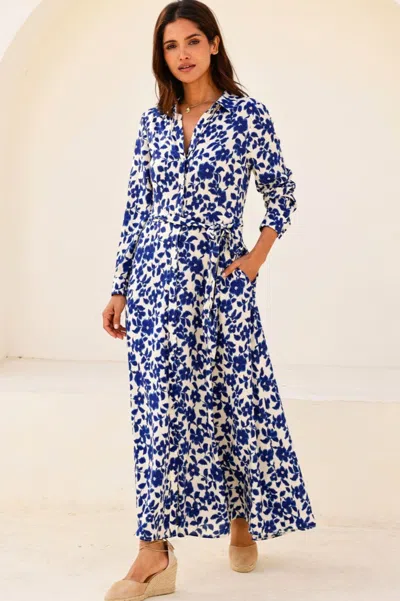 Aspiga Womens Sustainable Eliza Ecovero Viscose Summer Wedding Guest Evening Shirt Dress Floral Print Navy  In Blue