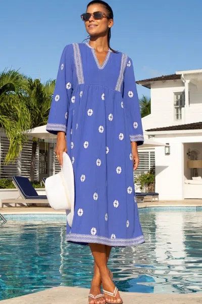 Aspiga Womens Sustainable Enola Dress Organic Cotton Summer Holiday Blue White Beach Cover Up | Xl/16 - (uk