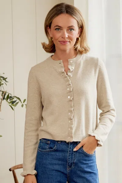 Aspiga Womens Sustainable Frill Detail Cardigan | Taupe | L/14 - (uk 14/us 10/eu 42) In Neutral