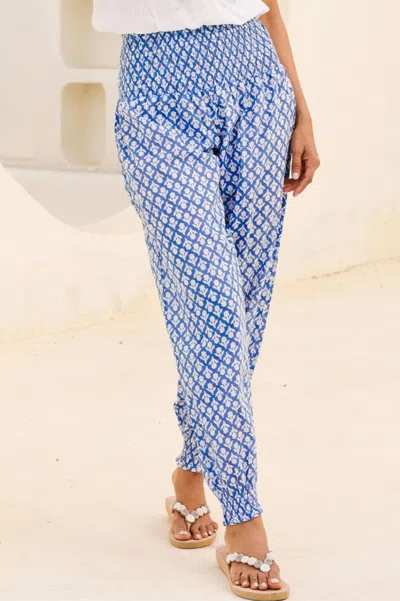 Aspiga Womens Sustainable Harem Trousers Organic Cotton Floral Printed Summer Holiday Blue White | L/xl Hol