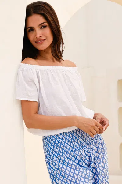 Aspiga Womens Sustainable Ilana Frill Gauze Organic Cotton Top Summer Holiday On / Off The Shoulder White |