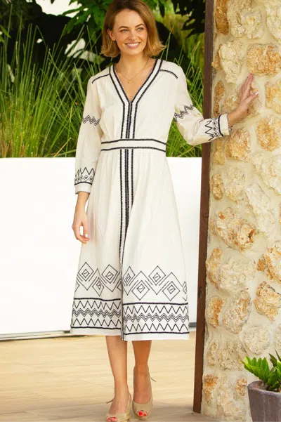 Aspiga Womens Sustainable Jamila Embroidered Organic Cotton Dress Summer Holiday White Black | M/12 - (uk 1