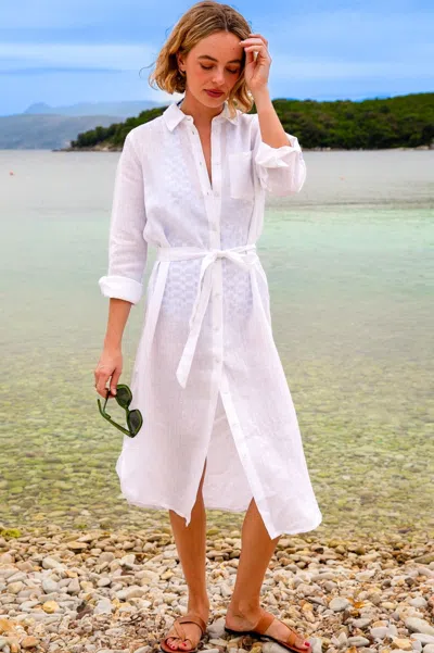 Aspiga Womens Sustainable Kelly Linen Shirt Dress White Summer Beach Cover Up | Xl/16 - (uk 16/us 12/eu 44)