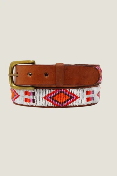 Aspiga Womens Sustainable Kenyan Beaded Maasai Belt Leather Diamond White Pink In Multi