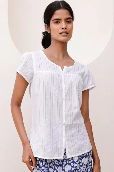 Aspiga Womens Sustainable Lisbon Short Sleeve Shirt Cotton Dobby Summer Button Down White