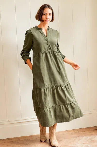 Aspiga Womens Sustainable Liv Corduroy Organic Cotton Midi Dress Khaki Green | Xxl/18 - (uk 18/us 14/eu 46)
