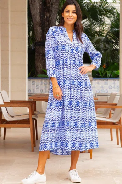Aspiga Womens Sustainable Mara Dress Organic Cotton Printed Summer Holiday White Blue | L/14 - (uk 14/us 10
