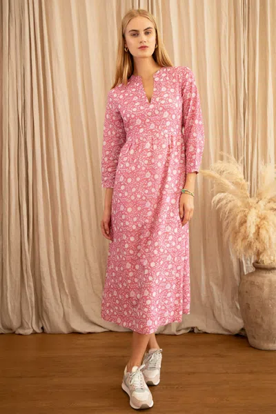 Aspiga Womens Sustainable Mara Dress Organic Cotton Printed Summer Holiday White Blue | Xxl/18 - (uk 18/us  In Pink