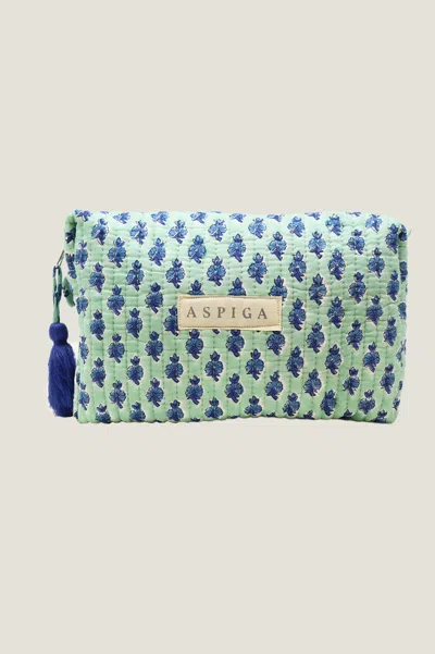 Aspiga Womens Sustainable Medium Wash Bag Block Print Buti Turquoise Blue In Pink