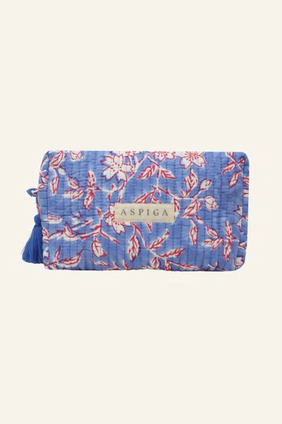 Aspiga Womens Sustainable Medium Wash Bag Padded Block Print Japanese Floral Blue Gifing In Multi