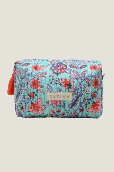 Aspiga Womens Sustainable Medium Wash Bag Padded Block Print Japanese Floral Blue Gifing
