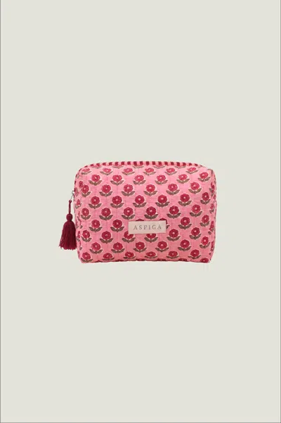 Aspiga Womens Sustainable Medium Wash Bag Padded Block Print Linear Floral Botanical Pink Gifting