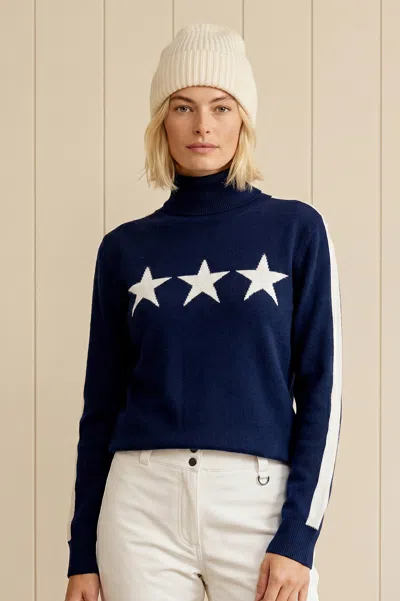 Aspiga Womens Sustainable Merino Merino Wool Star Polo Neck Jumper In Blue