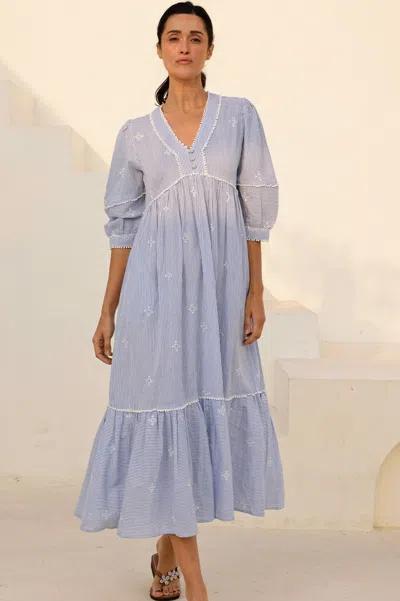 Aspiga Womens Sustainable Mindy Dress Organic Cotton Summer Holiday Beach Cover Up Stripe Blue | Xl/16 - (u