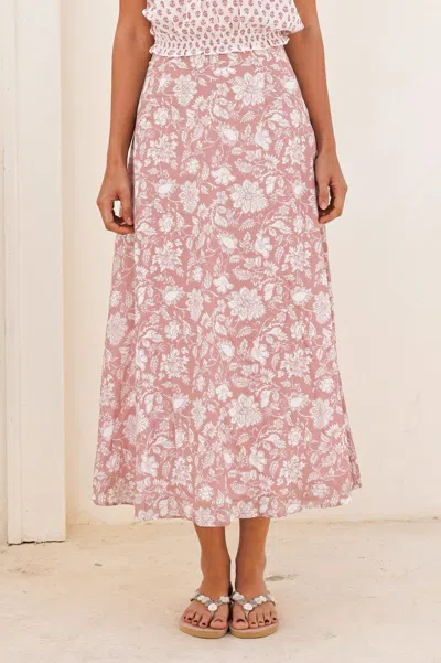 Aspiga Womens Sustainable Neve Organic Cotton Summer Wedding Guest Evening Skirt Floral Printed Pink White 