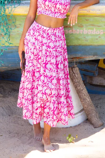 Aspiga Womens Sustainable Organic Cotton Skirt Floral Printed Summer Holiday Pink White | One Size Size