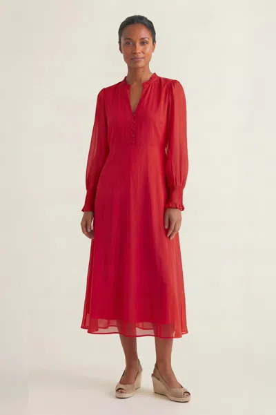 Aspiga Womens Sustainable Plain V Neck Chiffon Dress Red