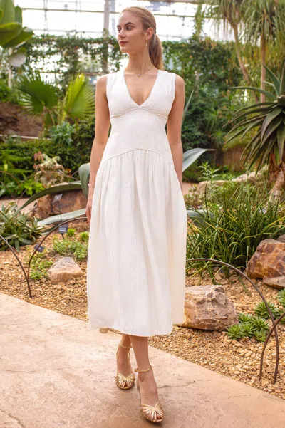 Aspiga Womens Sustainable Rhia Dropped Waist Linen Blend Dress Cream Occasionwear In White