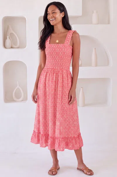 Aspiga Womens Sustainable Rhianna Organic Cotton Dress Summer Holiday Red White In Pink