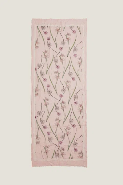 Aspiga Womens Sustainable Rhs Chiffron Printed Scarf Large Lily Flower Pink Cream