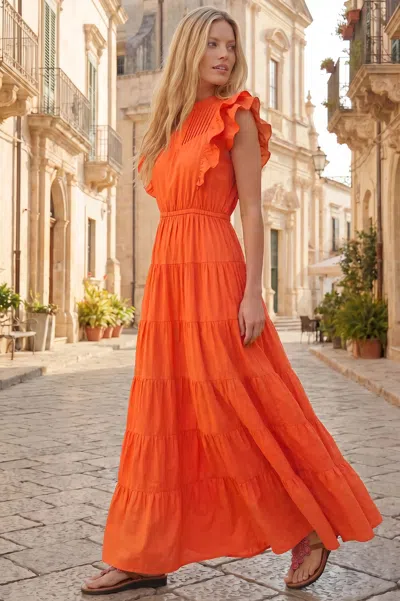 Aspiga Womens Sustainable Rose Frill Maxi Dress Orange Occasionwear