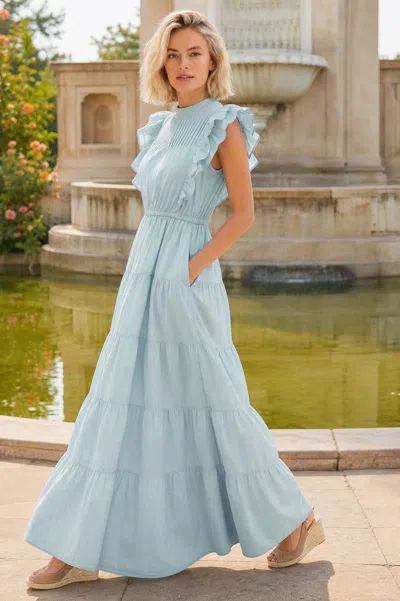 Aspiga Womens Sustainable Rose Frill Maxi Dress Pale Blue Occasionwear