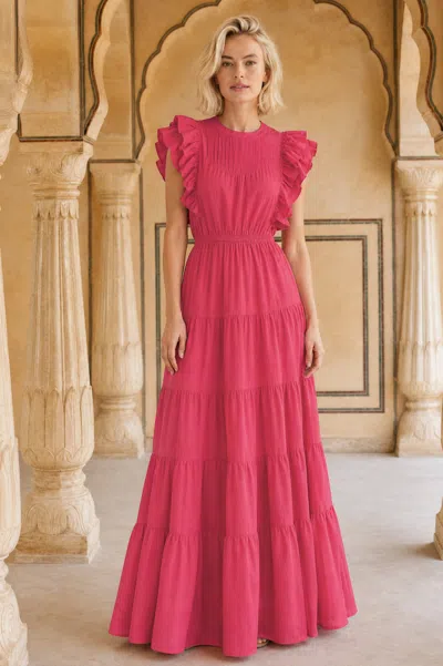 Aspiga Womens Sustainable Rose Frill Maxi Dress Pink Occasionwear
