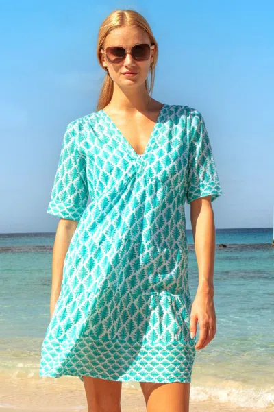 Aspiga Womens Sustainable Santorini Cotton Kaftan Dress Summer Holiday Beach Cover Up Cheetah Printed Summe In Blue