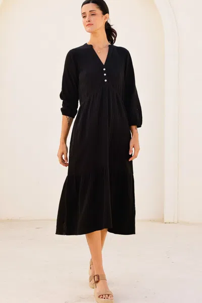 Aspiga Womens Sustainable Serena Cheesecloth Cotton Dress Summer Holiday Button Detailing Black | L/14 - (u