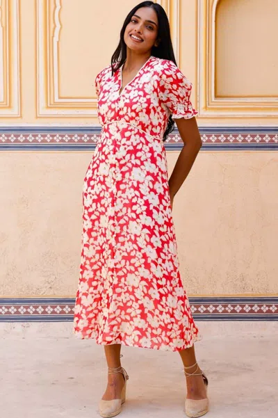 Aspiga Womens Sustainable Short Sleeve Sally Anne Viscose Summer Wedding Guest Evening Dress Floral Printed In Pink