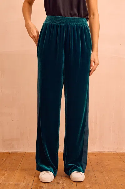 Aspiga Womens Sustainable Velvet Side Stripe Viscose Trousers Teal Blue Autumn Winter Graduation Co-ord | M In Green