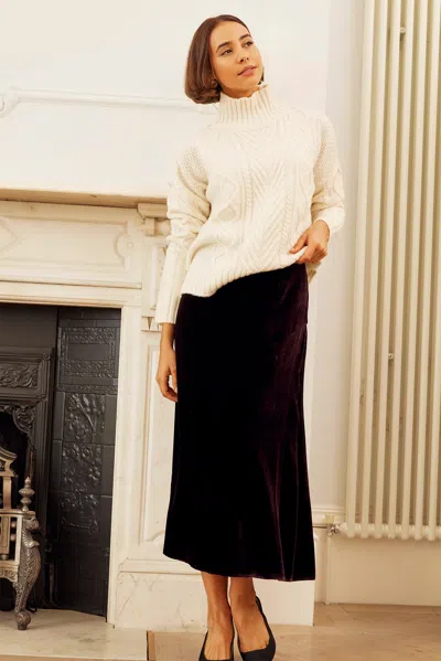 Aspiga Womens Velvet Midi Viscose Skirt Aubergine Purple Autumn Winter Graduation | L/14 - (uk 14/us 10/eu  In Blue