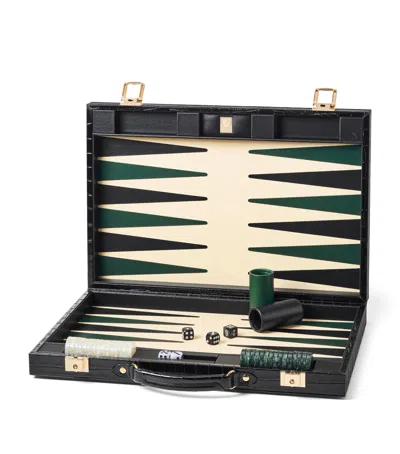 Aspinal Of London 17-inch Croc-embossed Leather Backgammon Set In Black