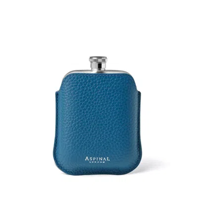 Aspinal Of London 5oz Hip Flask With Leather Pouch In Blue