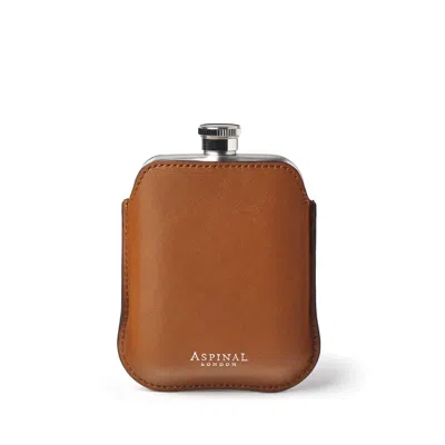Aspinal Of London 5oz Hip Flask With Leather Pouch In Brown