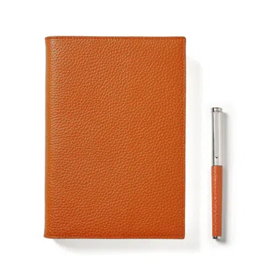Aspinal Of London A5 Refillable Journal & Pen Set In Orange