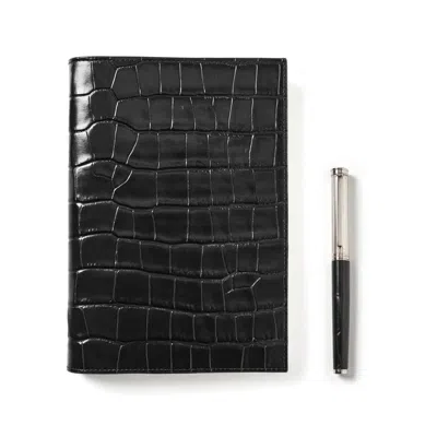 Aspinal Of London A5 Refillable Journal & Pen Set In Black