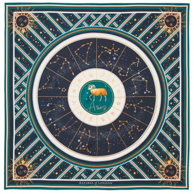 Aspinal Of London Aries Zodiac Silk Scarf In Blue