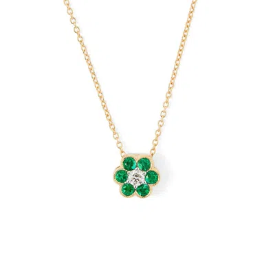 Aspinal Of London Athena 18ct Gold Emerald & Diamond Cluster Pendant Necklace